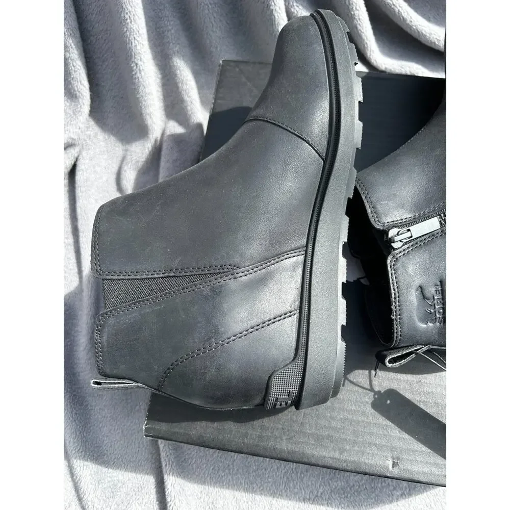 Sorel Evie II Chelsea Wedge Boots Womens 10.5 Black Leather Suede Waterproof NIB - Picture 6 of 9